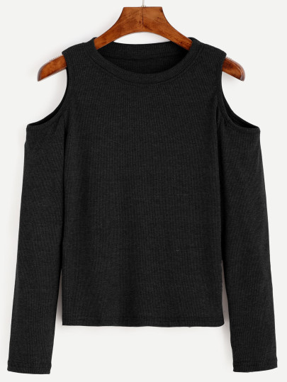 Camiseta hombro abierto tejida - negro