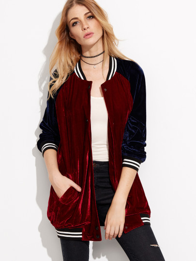 Blouson bombardier manche raglan contrasté - bordeaux