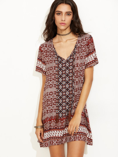 V Neckline Boho Dress With Tassel