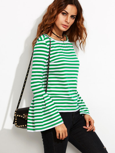 Horizon Striped Fluted Sleeve Tee