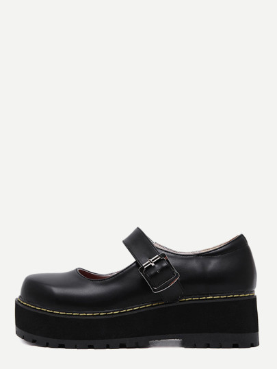 Black Faux Leather Mary Jane Shoes