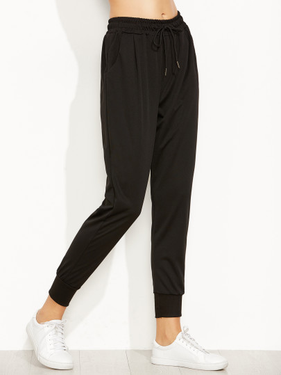 Pantalones con cordón en la cintura - negro