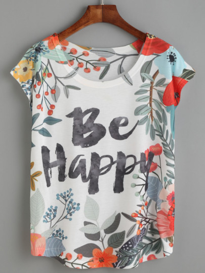 Camiseta floral letras - blanco