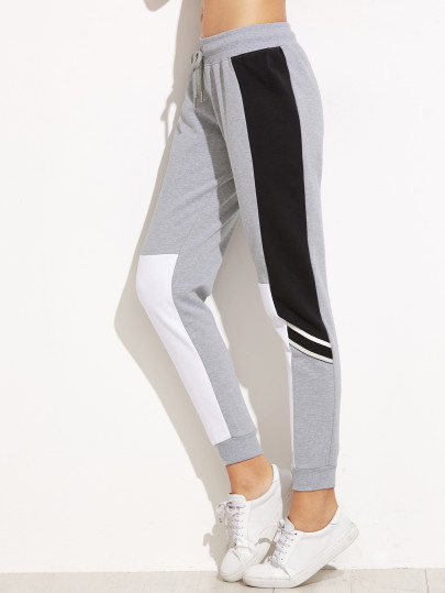 Pantalones estilo casual con cordón en la cintura - gris