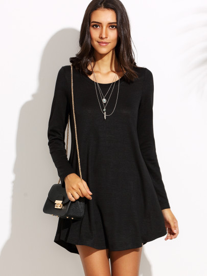 Vestido escote redondo manga larga holgado - negro