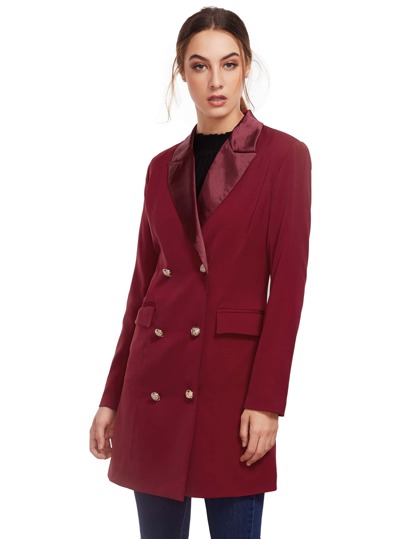 Burgundy Long Sleeve Lapel Dress