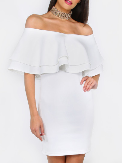 Flounce Layered Neckline Sheath Dress