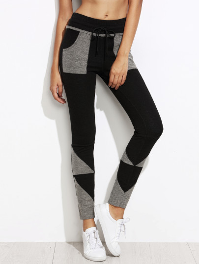 Pantalones en contraste skinny cordón - negro