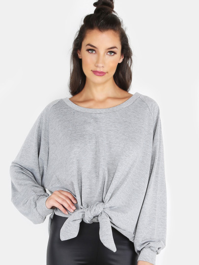 Knotted Crew Neck Sweater HEATHER GREY