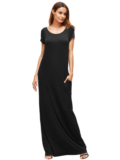 Robe large manche courge noir avec des poches