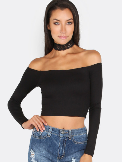 Bardot Neckline Crop Top BLACK