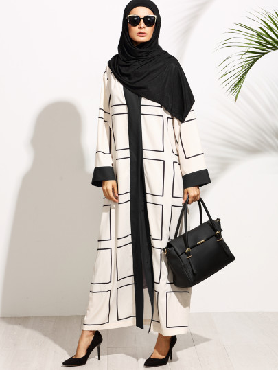 Apricot Geo Print Contrast Trim Maxi Duster Coat
