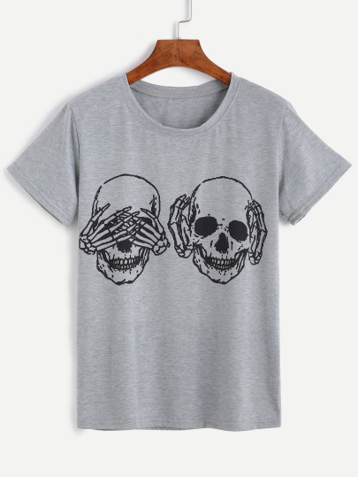 Crânio cinzento impressão de manga curta T-shirt