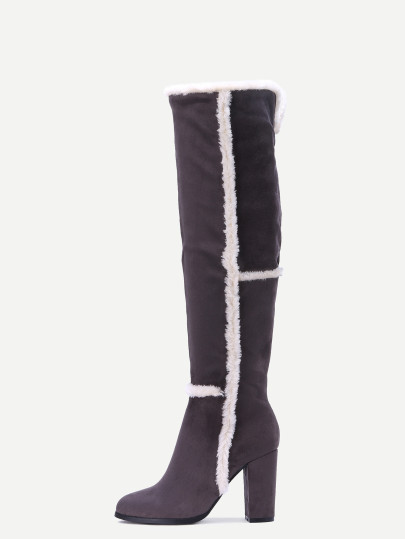 Botas altas faux suede punto a la rodilla - gris