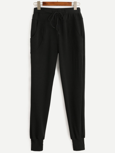 Pantalones cintura con cordón - negro