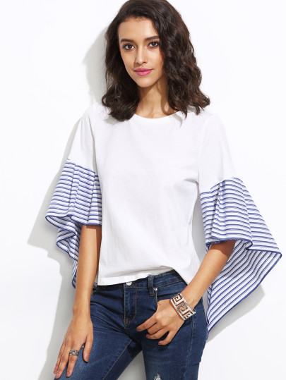 Striped Asymmetric Bell Sleeve Top