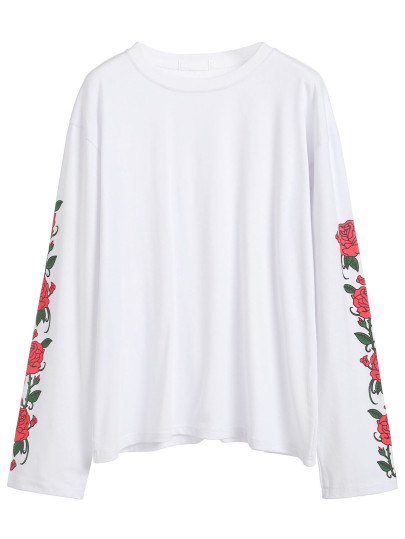 Rose Print Sleeve T-shirt