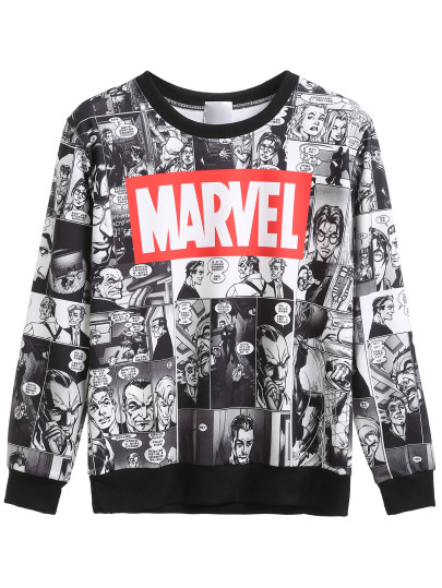 Contrast Trim Comic And Letter Print Sweatshirt