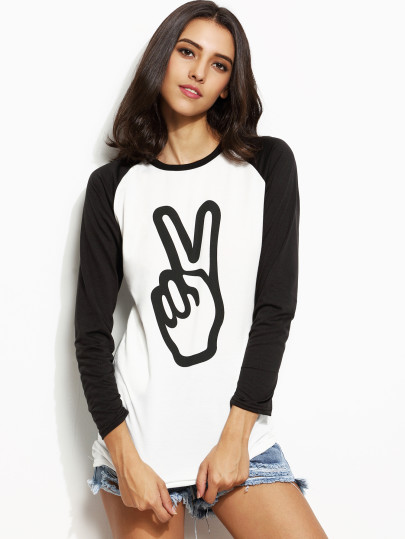 Gesture Print Contrast Raglan Sleeve Pocket T-shirt