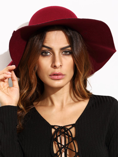 Chapeau de paille à large bord vintage - rouge bordeaux