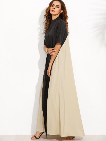 Color Block Mock Neck Floor Length Tent Dress
