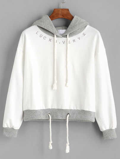 Sudadera con capucha cordón - beis