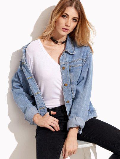 Stone Wash Denim Jacket With Pockets