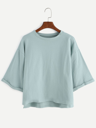Drop Shoulder High Low Cuffed Tee