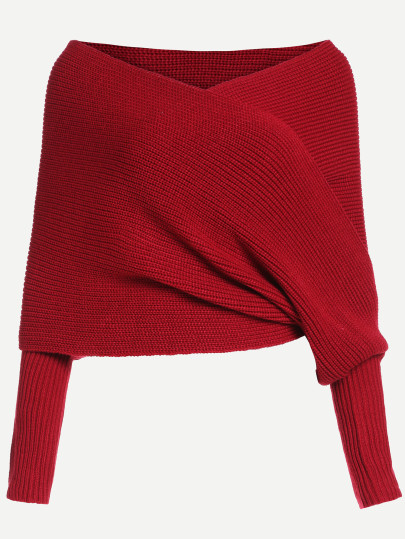 Pull enveloppe col bateau manche longue - rouge