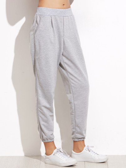 Pantaloni Cintola Elastica Con Tasche - Grigio