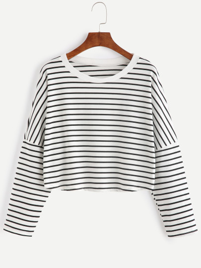 Striped Drop Shoulder Crop T-shirt