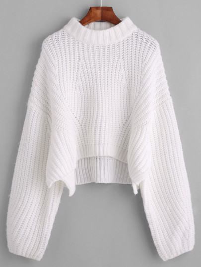Jersey hombro drapeado manga farol crop - blanco