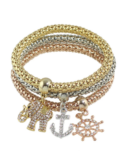 Bracelet à chaîne avec éléphant et ancre