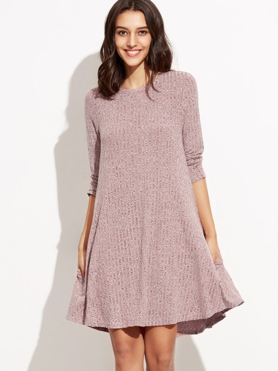 Burgundy Marled Knit Ribbed Swing Dress