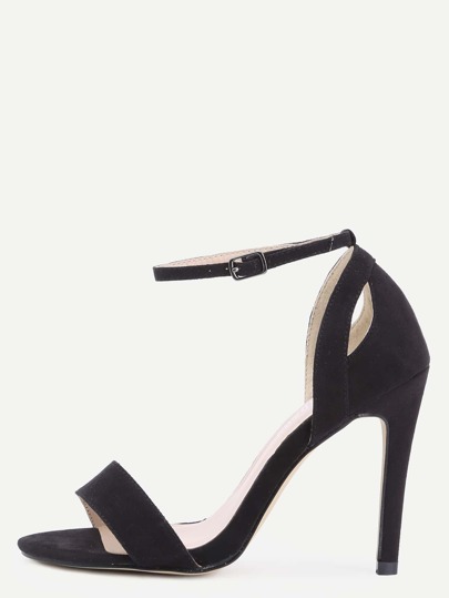 Black Faux Suede Ankle Strap High Heeled Sandals