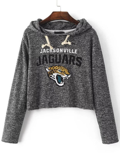Animal Print Crop Hooded Drawstring Sweatshirt