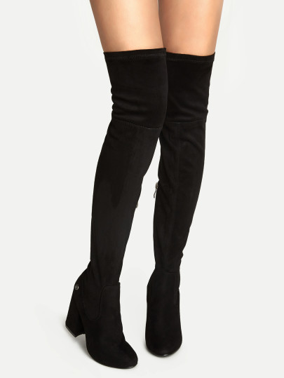 Black Faux Suede Point Toe Over The Knee Boots