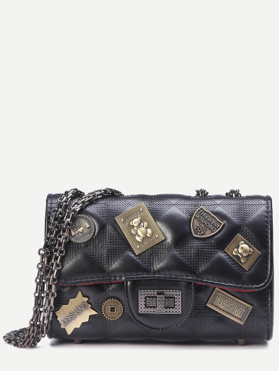 Quilted Flap Nameplate Chain Bag