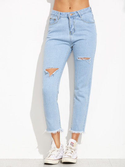 Ripped Frayed Hem Cropped Jeans
