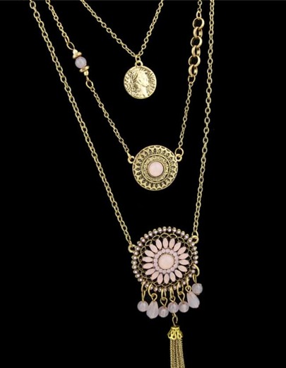 Collier avec pendentif gemme frangé - rose