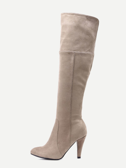 Brown Faux Suede Point Toe Knee High Boots