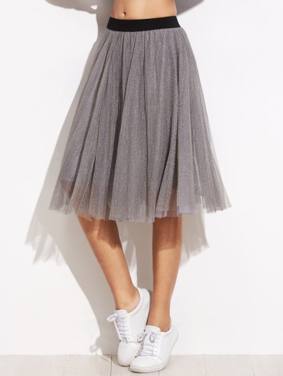 Sheer Mesh Contrast Elastic Waist Skirt