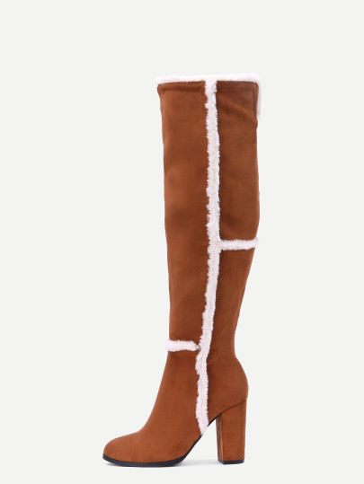 Botas altas faux suede punto a la rodilla - camello