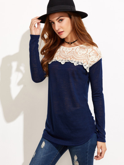 Contrast Embroidered Mesh Tshirt