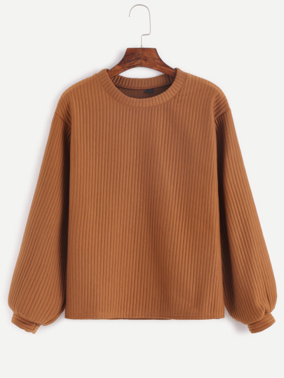 Lantern Sleeve Ribbed Sweatshirt