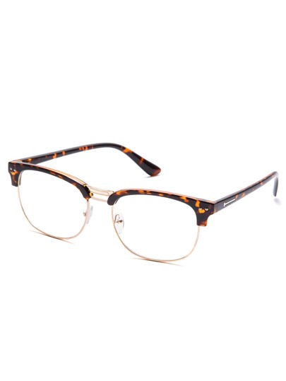 Leopard Print Open Frame Gold Trim Glasses