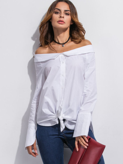 Camicetta Maniche Lunghe Spalle Scoperte - Bianco