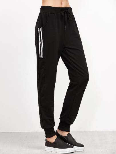 Pantalones con cordón en la cintura - negro