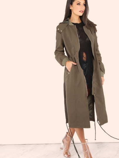 Blouson bombardier longue avec zip - vert