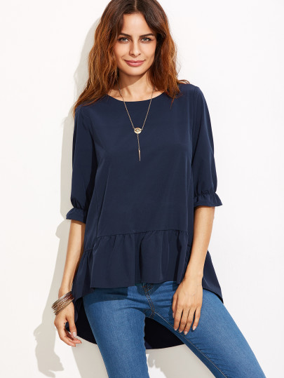 Frill Sleeve High Low Tiered Peasant Top